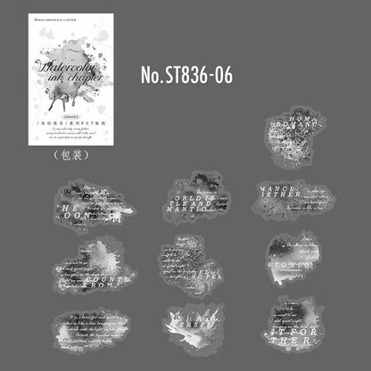 ST836 水彩 滲み インク 染み 装飾 アクセント 飾り 英語 フレーズ コラージュ素材 コラージュ シール ステッカー 紙もの 手帳 日記 海外 紙モノ 紙物