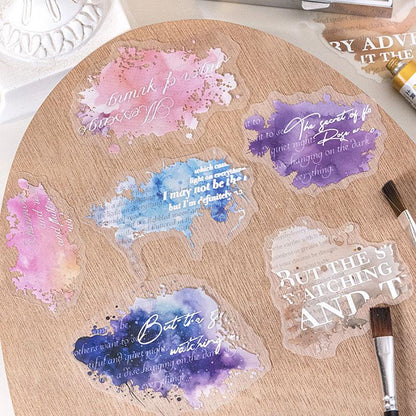 ST836 水彩 滲み インク 染み 装飾 アクセント 飾り 英語 フレーズ コラージュ素材 コラージュ シール ステッカー 紙もの 手帳 日記 海外 紙モノ 紙物