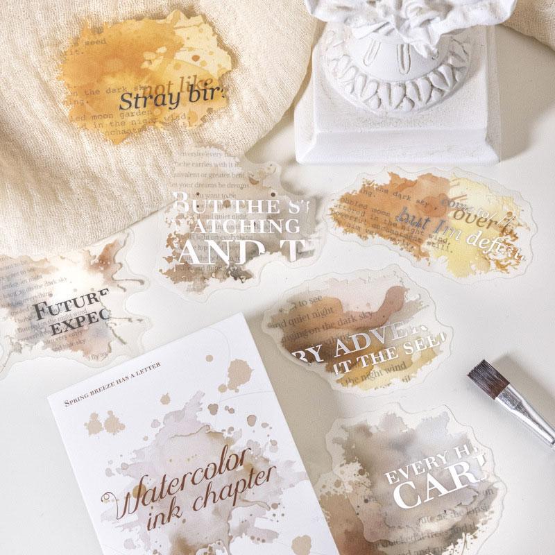 ST836 水彩 滲み インク 染み 装飾 アクセント 飾り 英語 フレーズ コラージュ素材 コラージュ シール ステッカー 紙もの 手帳 日記 海外 紙モノ 紙物