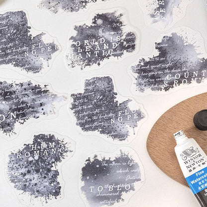 ST836 水彩 滲み インク 染み 装飾 アクセント 飾り 英語 フレーズ コラージュ素材 コラージュ シール ステッカー 紙もの 手帳 日記 海外 紙モノ 紙物
