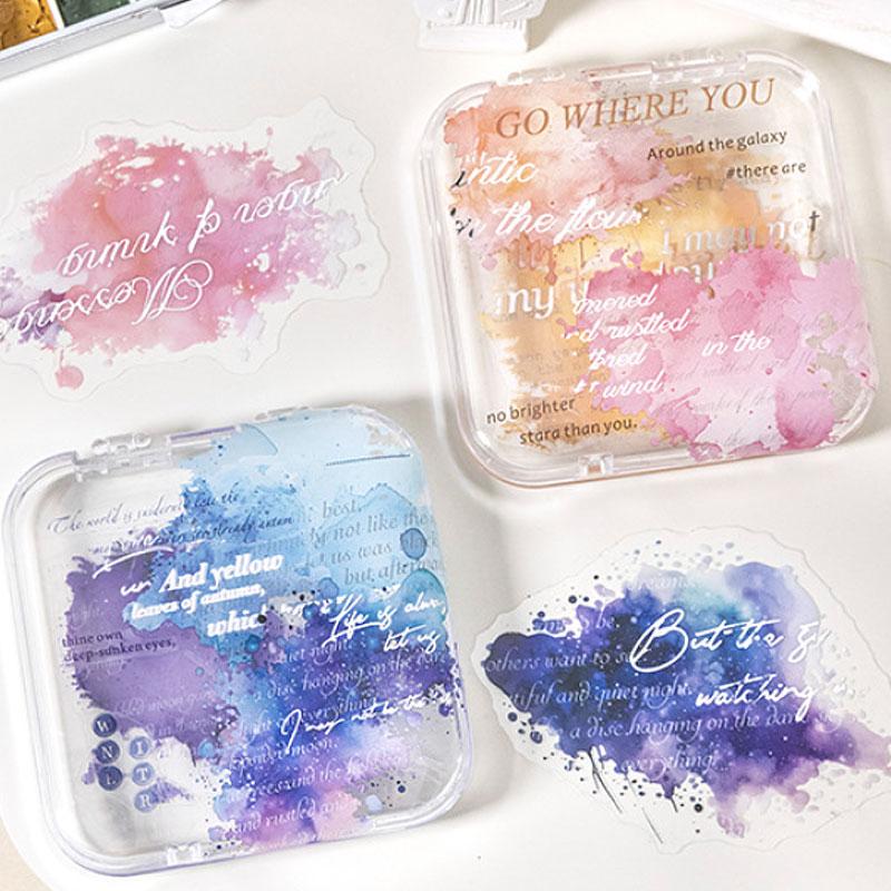 ST836 水彩 滲み インク 染み 装飾 アクセント 飾り 英語 フレーズ コラージュ素材 コラージュ シール ステッカー 紙もの 手帳 日記 海外 紙モノ 紙物