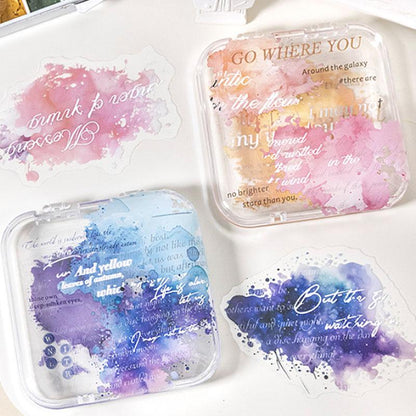 ST836 水彩 滲み インク 染み 装飾 アクセント 飾り 英語 フレーズ コラージュ素材 コラージュ シール ステッカー 紙もの 手帳 日記 海外 紙モノ 紙物