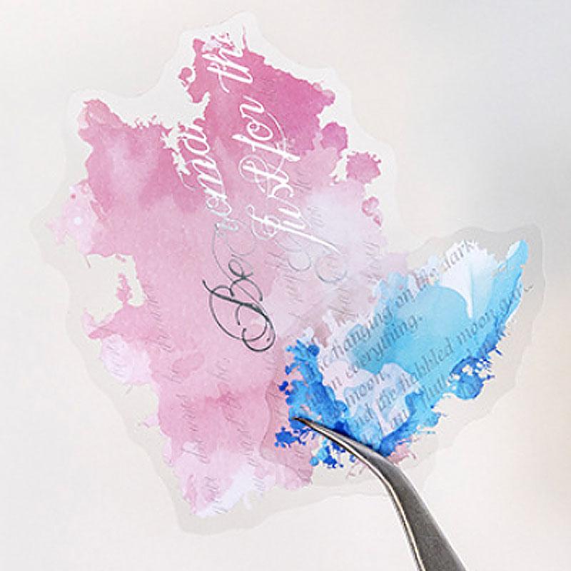 ST836 水彩 滲み インク 染み 装飾 アクセント 飾り 英語 フレーズ コラージュ素材 コラージュ シール ステッカー 紙もの 手帳 日記 海外 紙モノ 紙物