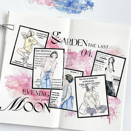 ST836 水彩 滲み インク 染み 装飾 アクセント 飾り 英語 フレーズ コラージュ素材 コラージュ シール ステッカー 紙もの 手帳 日記 海外 紙モノ 紙物