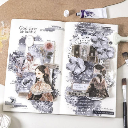 ST836 水彩 滲み インク 染み 装飾 アクセント 飾り 英語 フレーズ コラージュ素材 コラージュ シール ステッカー 紙もの 手帳 日記 海外 紙モノ 紙物