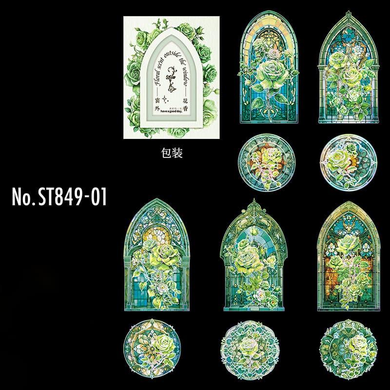 ST849｜ステンドグラス バラ 薔薇 ローズ フラワー 教会窓 ゴシック