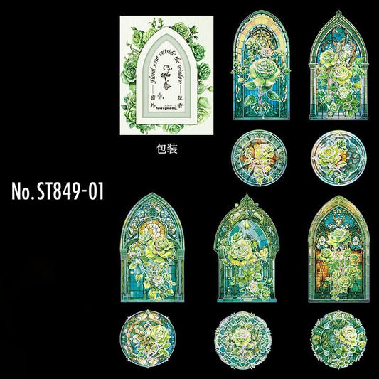 ST849｜ステンドグラス バラ 薔薇 ローズ フラワー 教会窓 ゴシック