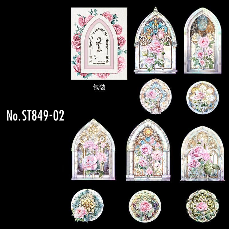 ST849｜ステンドグラス バラ 薔薇 ローズ フラワー 教会窓 ゴシック