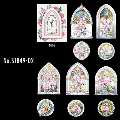 ST849｜ステンドグラス バラ 薔薇 ローズ フラワー 教会窓 ゴシック