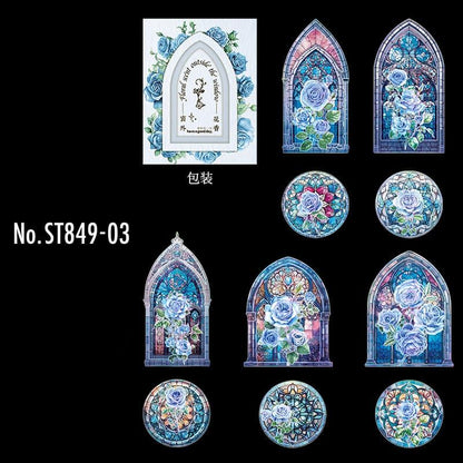 ST849｜ステンドグラス バラ 薔薇 ローズ フラワー 教会窓 ゴシック