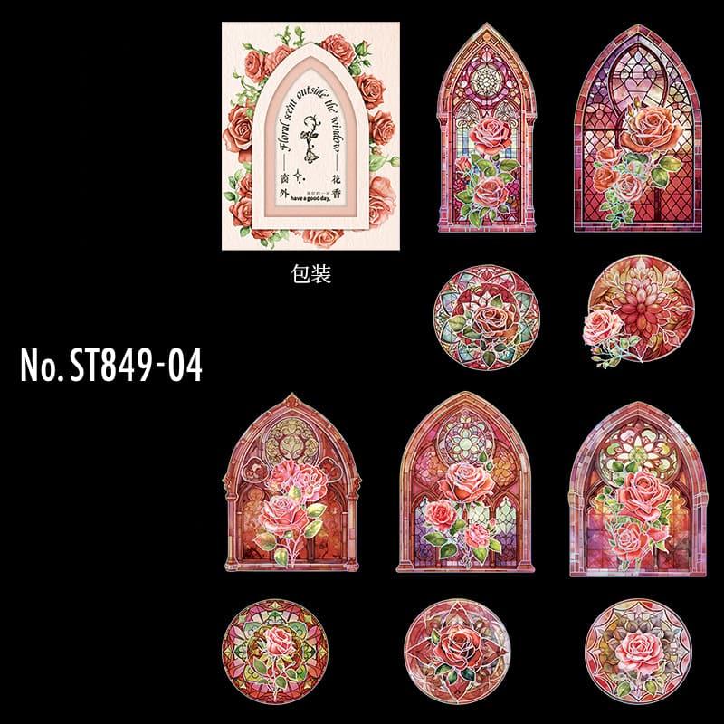 ST849｜ステンドグラス バラ 薔薇 ローズ フラワー 教会窓 ゴシック