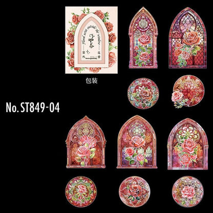 ST849｜ステンドグラス バラ 薔薇 ローズ フラワー 教会窓 ゴシック