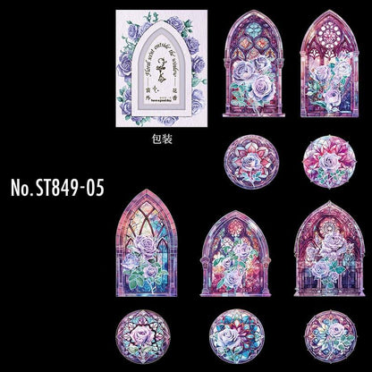 ST849｜ステンドグラス バラ 薔薇 ローズ フラワー 教会窓 ゴシック