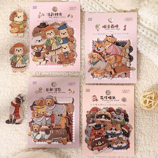 ST857｜犬 猫 イヌ ネコ ぬいぐるみ風 刺繍 ワッペン