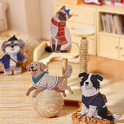 ST857｜犬 猫 イヌ ネコ ぬいぐるみ風 刺繍 ワッペン