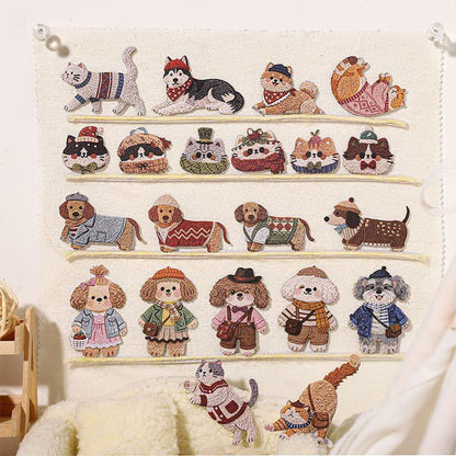 ST857｜犬 猫 イヌ ネコ ぬいぐるみ風 刺繍 ワッペン