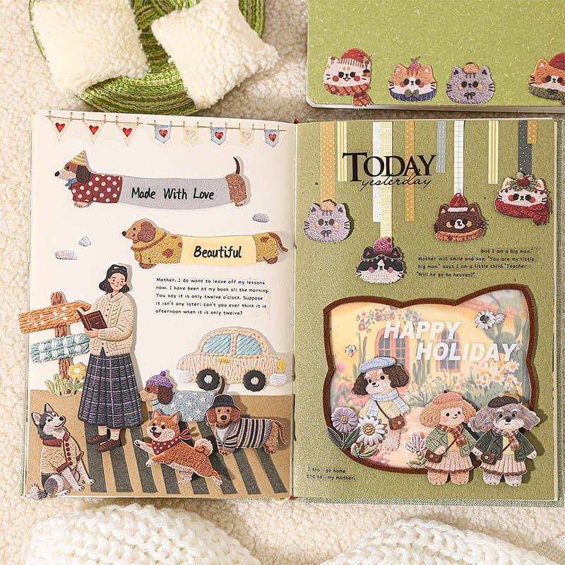 ST857｜犬 猫 イヌ ネコ ぬいぐるみ風 刺繍 ワッペン