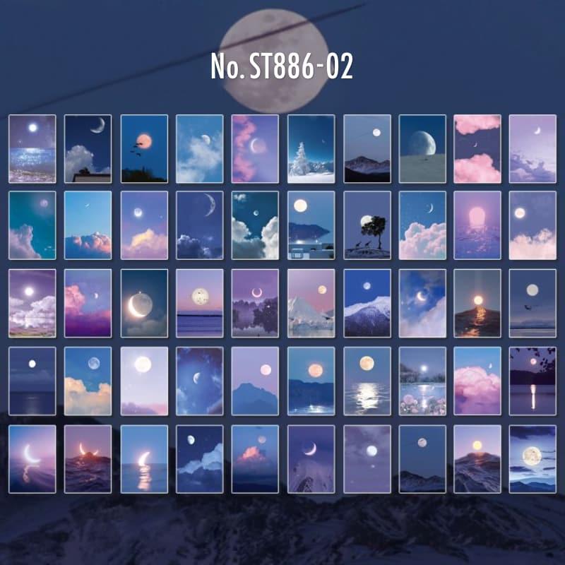 ST886｜風景 背景 写真 海 水面 サクランボ 月 夜空 シールブック