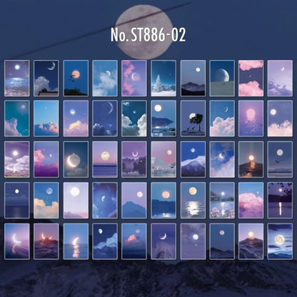 ST886｜風景 背景 写真 海 水面 サクランボ 月 夜空 シールブック
