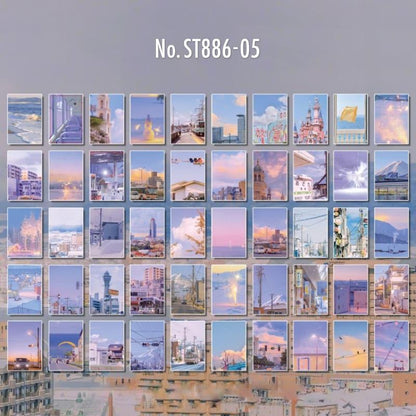 ST886｜風景 背景 写真 海 水面 サクランボ 月 夜空 シールブック