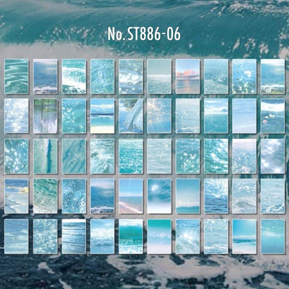 ST886｜風景 背景 写真 海 水面 サクランボ 月 夜空 シールブック