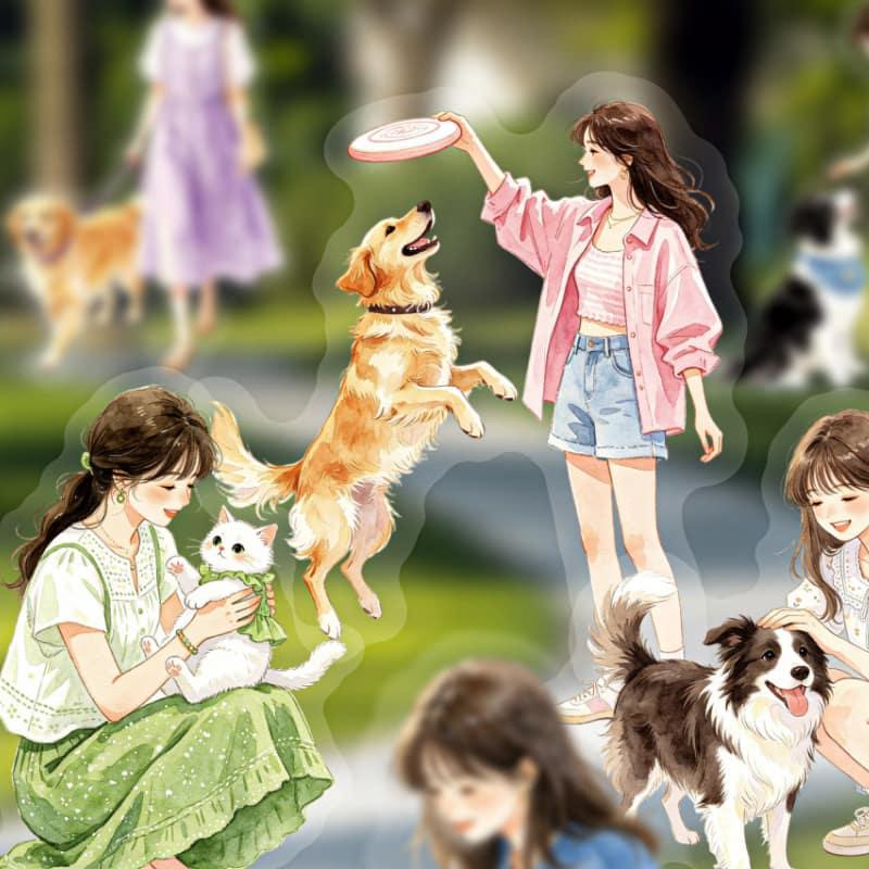 ST933｜人物 女性 女の子 ペット イヌ ネコ 犬 猫