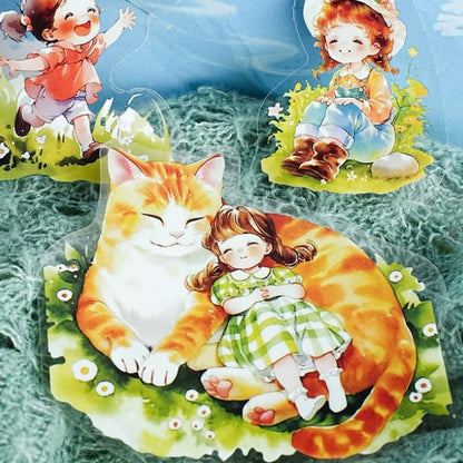 ST941｜人物 女の子 少女 読書 本 ネコ イヌ 猫 きのこ 花 ケーキ 犬