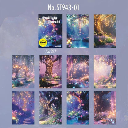 ST943｜幻想の森 夜景 きのこ 花 灯り 月 蝶 木漏れ日
