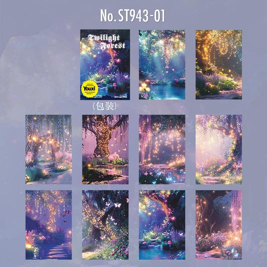 ST943｜幻想の森 夜景 きのこ 花 灯り 月 蝶 木漏れ日