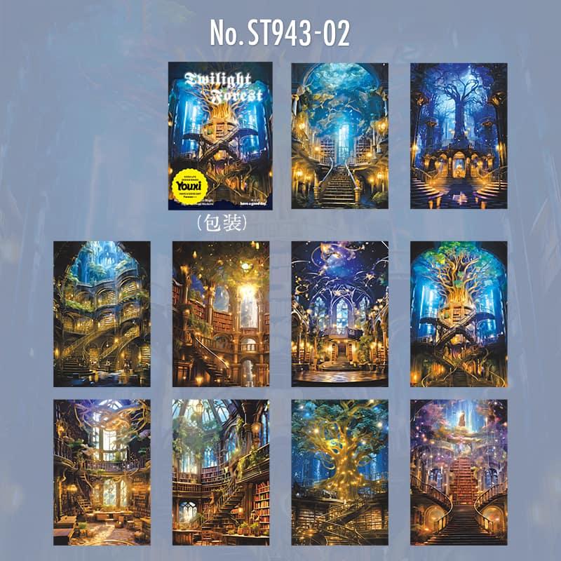 幻想の森・夜景・きのこのコラージュシール
