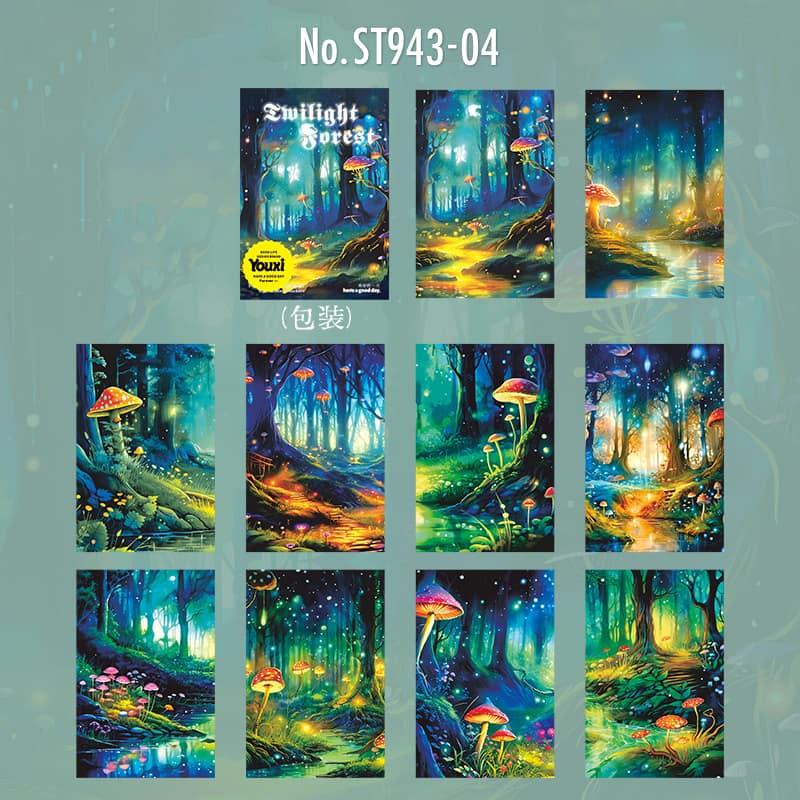 ST943｜幻想の森 夜景 きのこ 花 灯り 月 蝶 木漏れ日