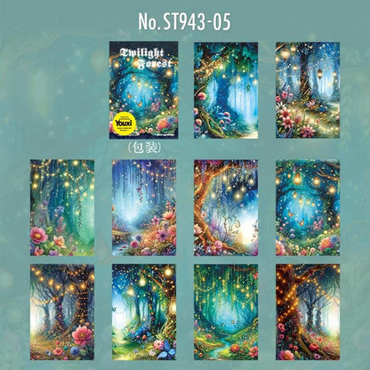 ST943｜幻想の森 夜景 きのこ 花 灯り 月 蝶 木漏れ日