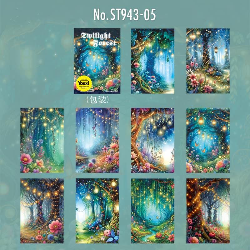 幻想の森・夜景・きのこのコラージュシール
