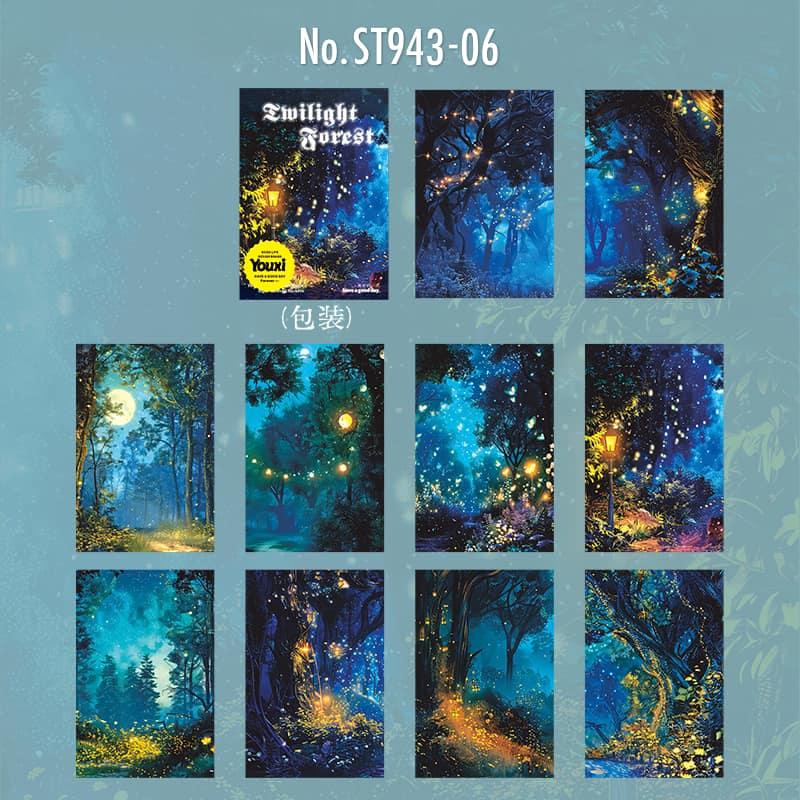 ST943｜幻想の森 夜景 きのこ 花 灯り 月 蝶 木漏れ日