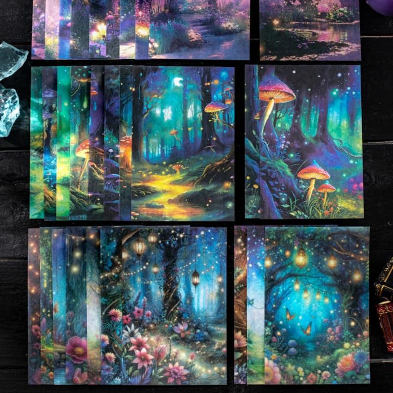 ST943｜幻想の森 夜景 きのこ 花 灯り 月 蝶 木漏れ日