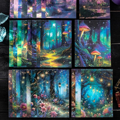 ST943｜幻想の森 夜景 きのこ 花 灯り 月 蝶 木漏れ日